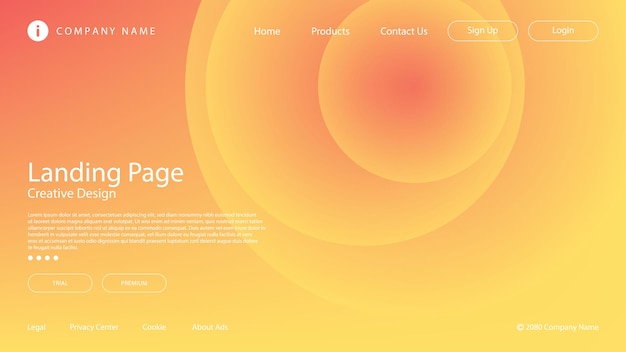 ウェブサイトのランディングページの抽象的な柔らかい赤、黄、オレンジのグラデーションと円の要素