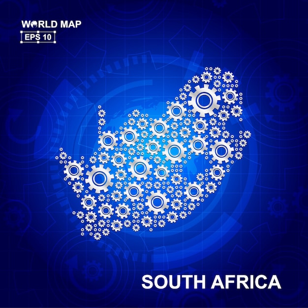 Абстрактный дизайн карты Южной Африки с концепцией зубчатых колес и шестерен трансмиссии