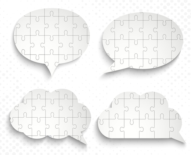 Abstract speech bubbles with pieces of paper puzzles