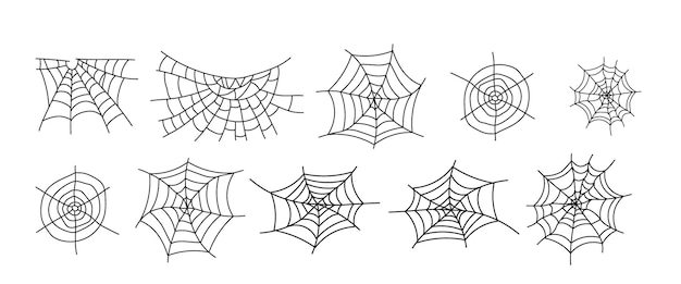 Abstract spinnenweb voor Halloween Hand getekend spinnenweb of spinnenweb met hangende spin Vector