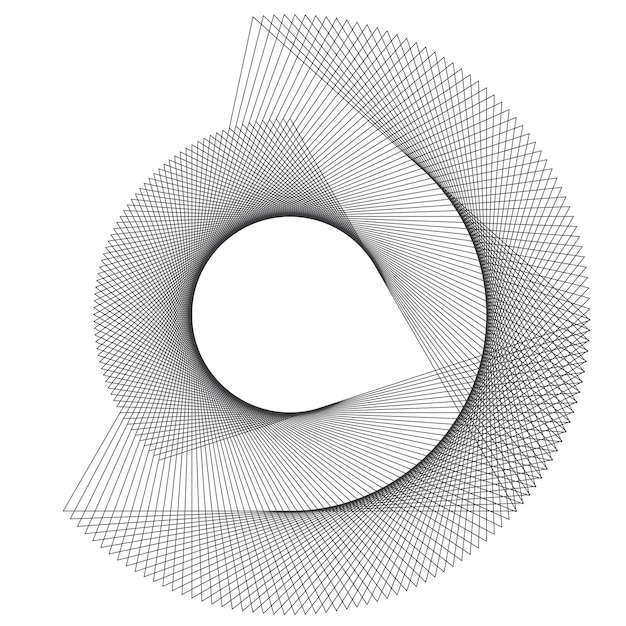 Абстрактный спиральный черно-белый элемент дизайна на белом фоне извилистых линий