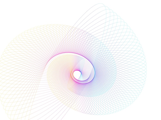 Abstract spiral rainbow design element on white background of twist lines