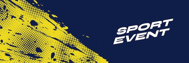 Vector abstract sports background with blue and yellow brush texture and halftone effect grunge background for banner or poster design