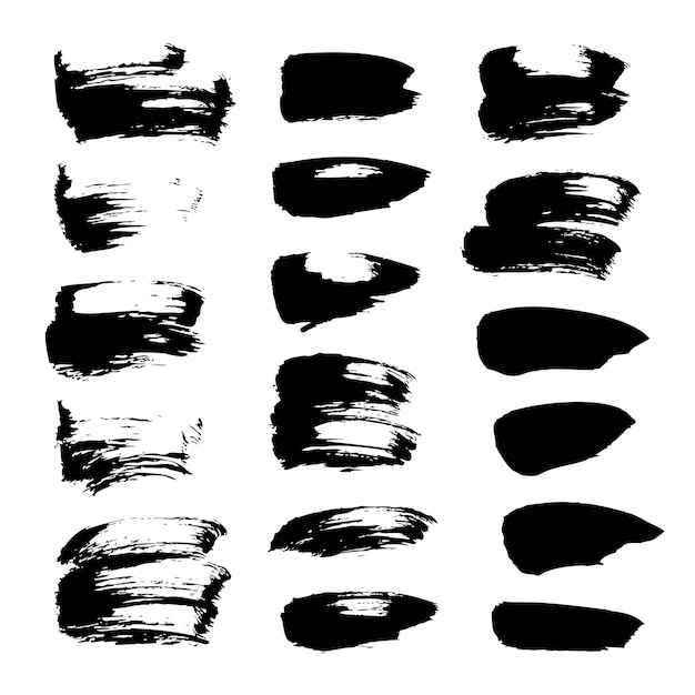 Macchie astratte di vernice nera e inchiostro isolate su sfondo bianco
