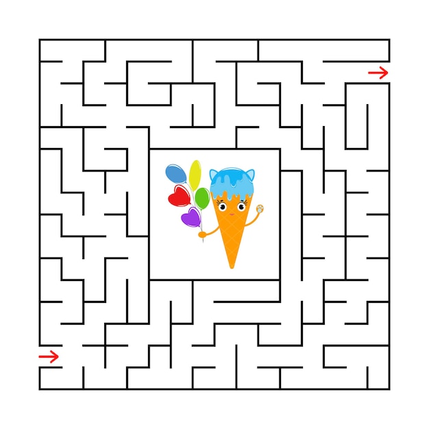 Abstract square maze with a cute color cartoon character.