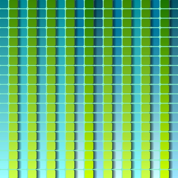 抽象的な正方形の幾何学模様のデザイン。緑とターコイズ色。ベクトルの背景