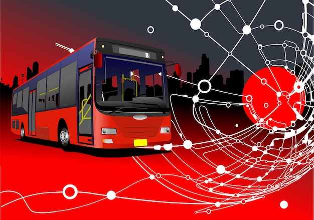 Abstract stadspanorama met strepen en stippen en busbeeld 3d vectorillustratie