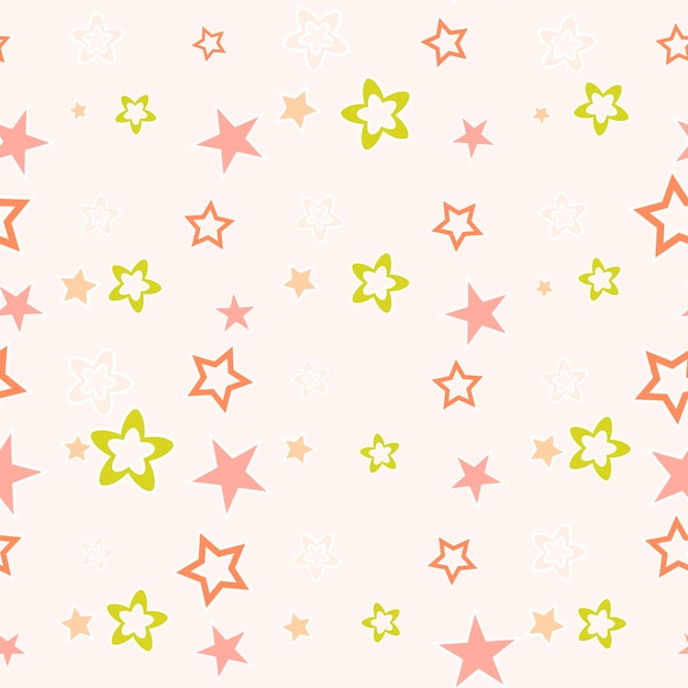 Abstract star confetti seamless pattern on pink background.