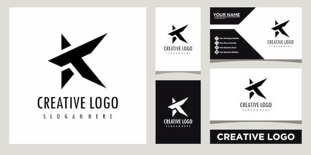 abstract star origami logo design template with business card design