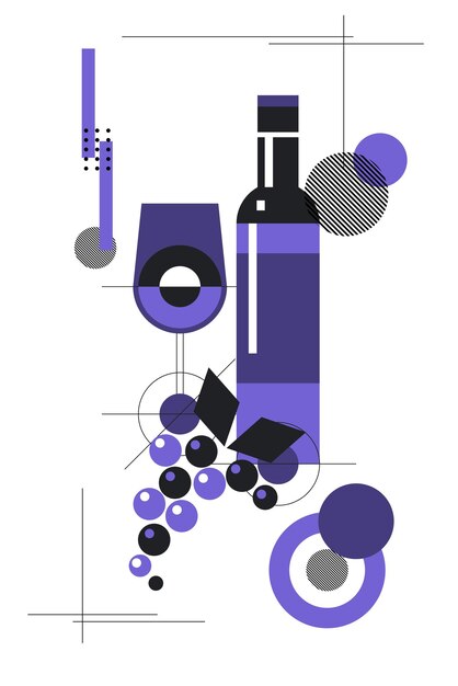 Vector abstract still life wine composition on white background vector illustration flat design of wine