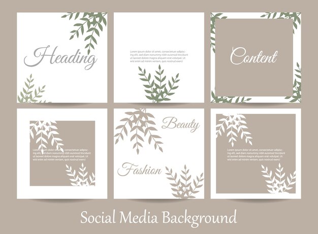 Abstract story post feed background web banner template with copy space Green floral sketch spring