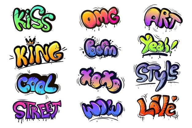Elementi di lettere astratte dei graffiti di strada con l'illustrazione grafica della tipografia del grunge dei font grunge