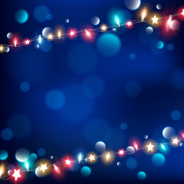 Vector abstract of string lights on dark blue background