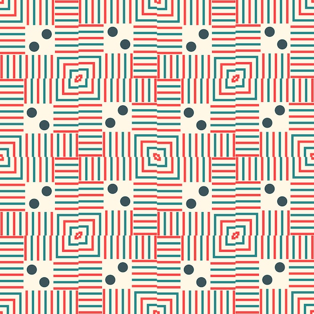 Abstract striped geometric seamless pattern with different shapes. Dot, square, line mosaic