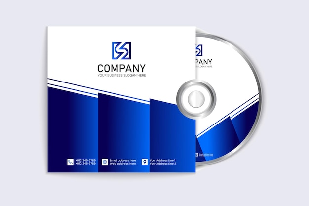 Abstract style blue CD cover and label template