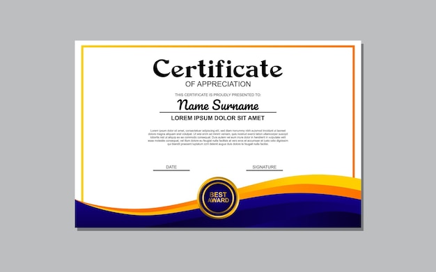 abstract style blue and orange certificate template design for appreciation certificate template design for appreciation