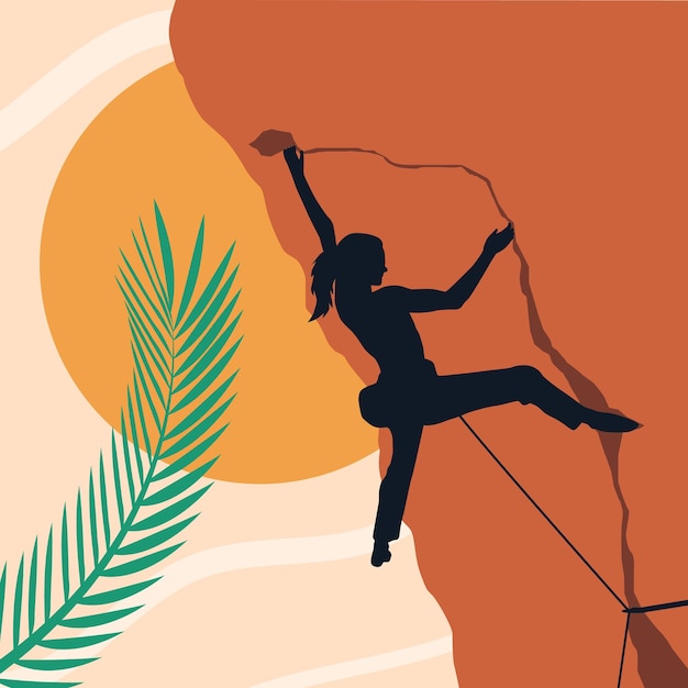 Abstract style female rock climber flat design silhouette suitable for home wall decoration