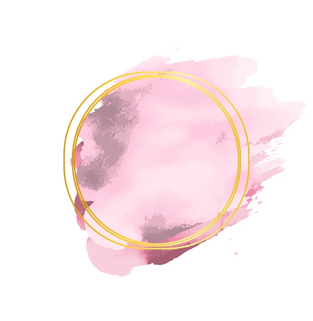 abstract style golden circle frame pink watercolor spot