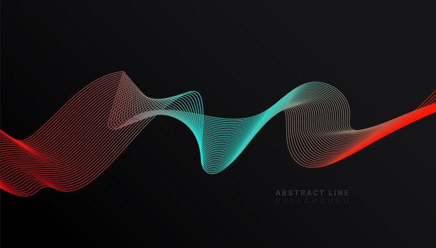 赤青線の波形の抽象的なスタイリッシュな暗い背景テンプレート