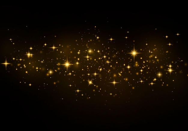 Vector abstract stylish light effect on a black  transparent background. yellow dust yellow sparks and golden stars shine with special light