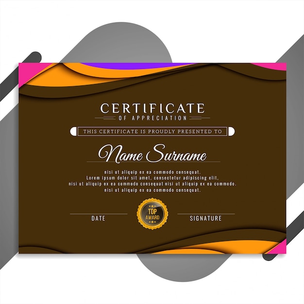 Abstract stylish wavy certificate template design