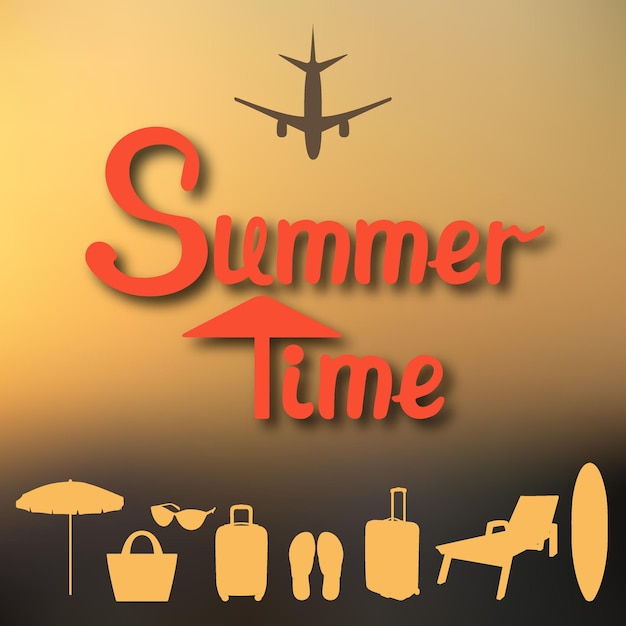 Vector abstract summer background in a blurry sunset and with lettering summer time