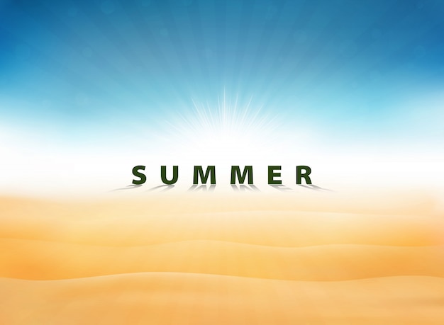 Vector abstract summer background with sun burst blue sky on desert