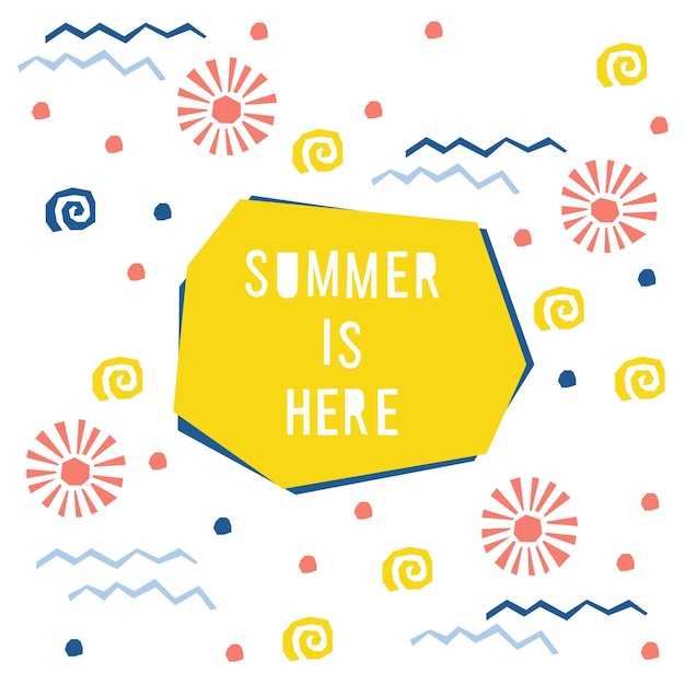 抽象的な夏の時間パターンの背景。デザインカード、招待状、夏のパーティーのポスター、ワークショップの広告、Tシャツ、ベビーメニュー、バッグプリントなどの幼稚なシンプルなアプリケーション。