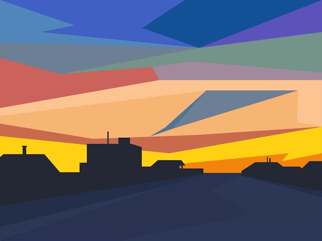 Vector abstract sunrise landscape in the countryside