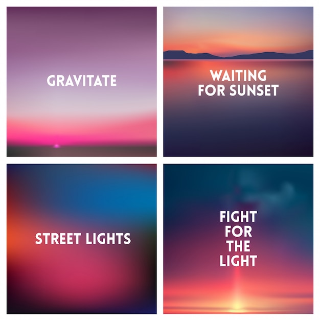 Vector abstract sunset blurred background set