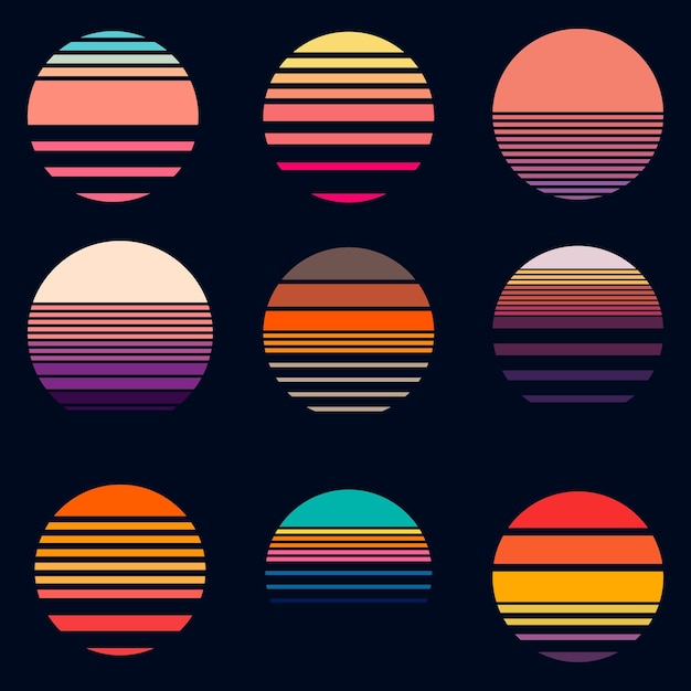 Abstract sunset retro set collection