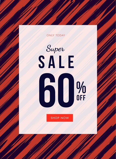 Abstract super sale banner with 60% off discount. promo placard.