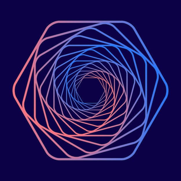 Abstract swirling symbols Twisted wireframe tunnel Curved blue shape Technology glowing logo element