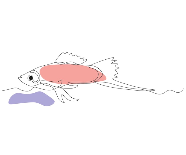 Pesce spada astratto pesce d'acquario guppy disegno continuo di una linea