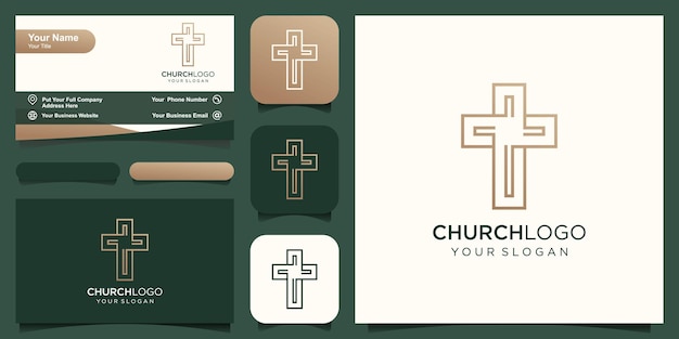Modello astratto di logo croce simbolo per chiese e organizzazioni cristiane