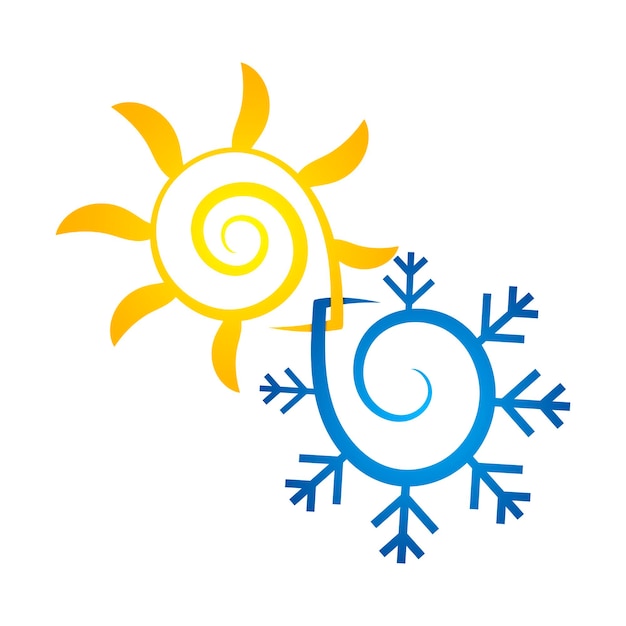 抽象的なシンボルの太陽と雪の結晶のエアコンと暖房