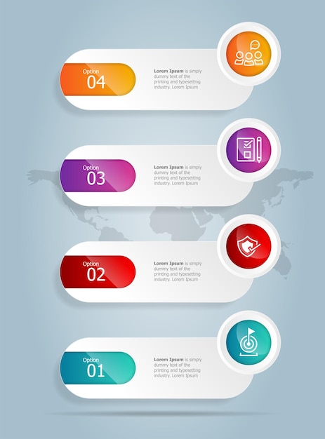 Modello di elemento di presentazione di infographics verticale della barra della scheda astratta con l'icona di affari 4 opzione illustrazione vettoriale sfondo