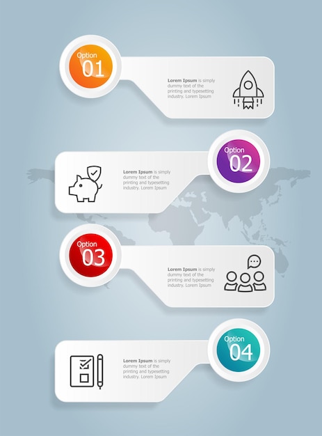 Modello di elemento di presentazione di infographics verticale della barra della scheda astratta con l'icona di affari 4 opzione illustrazione vettoriale sfondo