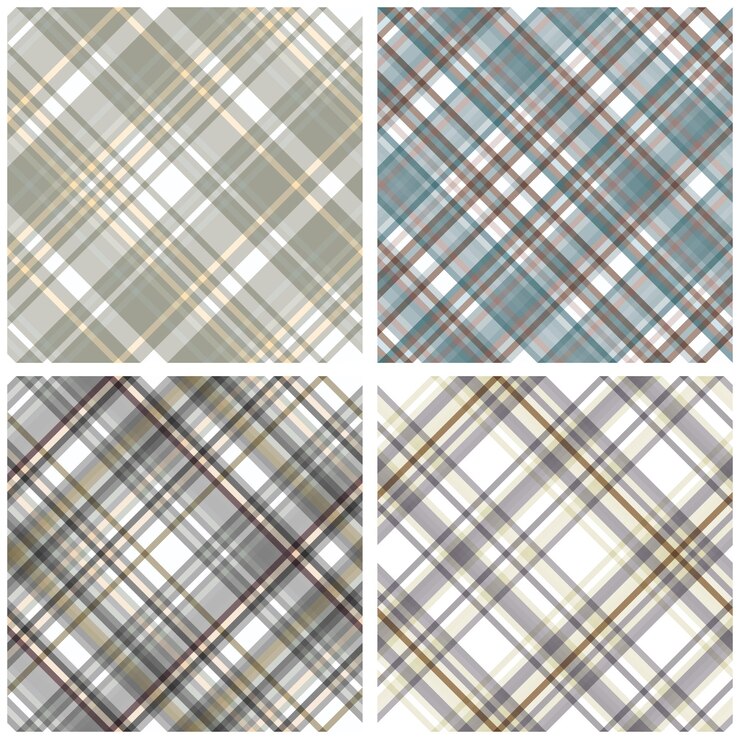 Vector abstract tartan checkered seamless pattern set