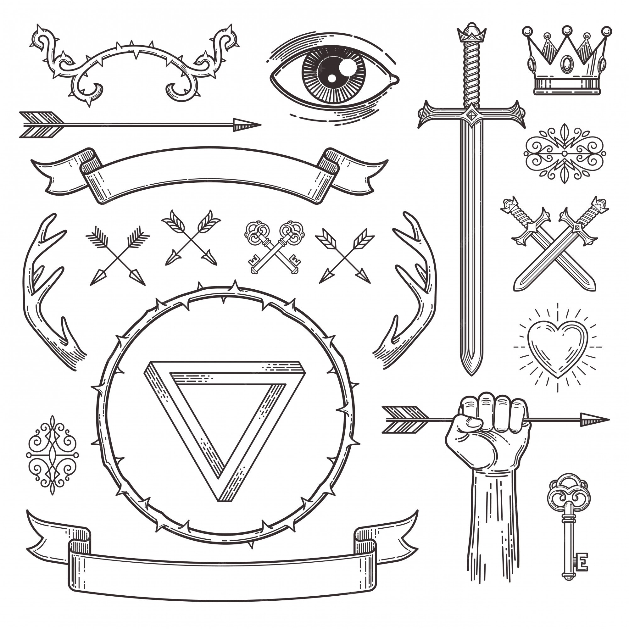 Set of Different Stylish Tattoo Art Drawings with Meaning Stock Vector -  Illustration of element, ornament: 196787654