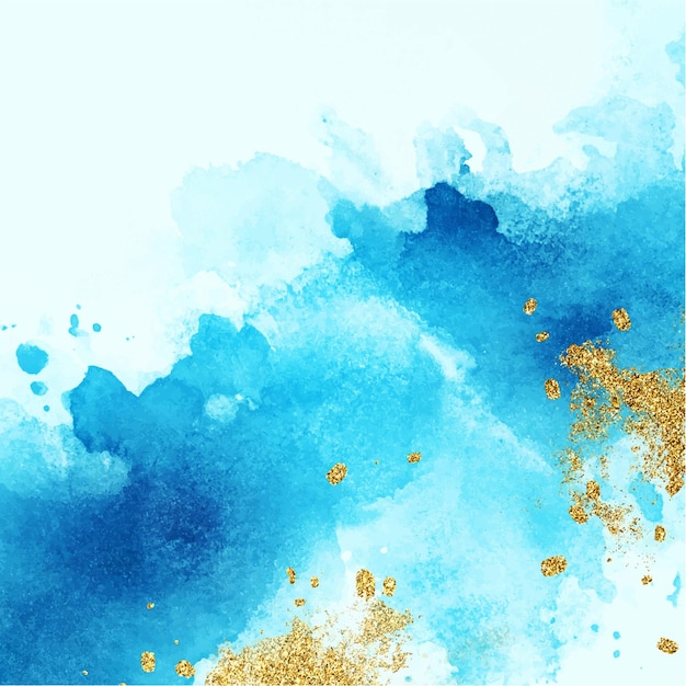 Abstract Teal Watercolor Splash Background with Gold Glitter