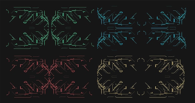 Набор абстрактных фонов технологий. Футуристический абстрактный шаблон технологии. Пользовательский интерфейс HUD. Научно-фантастический концептуальный дизайн. Верхние экраны для видео и игр. Высокотехнологичный каркас. Виртуальная реальность в стиле HUD.