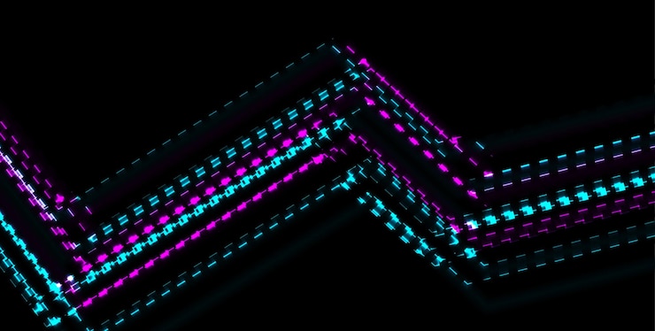 Vector abstract tech glowing neon lines vector background with glitch effect