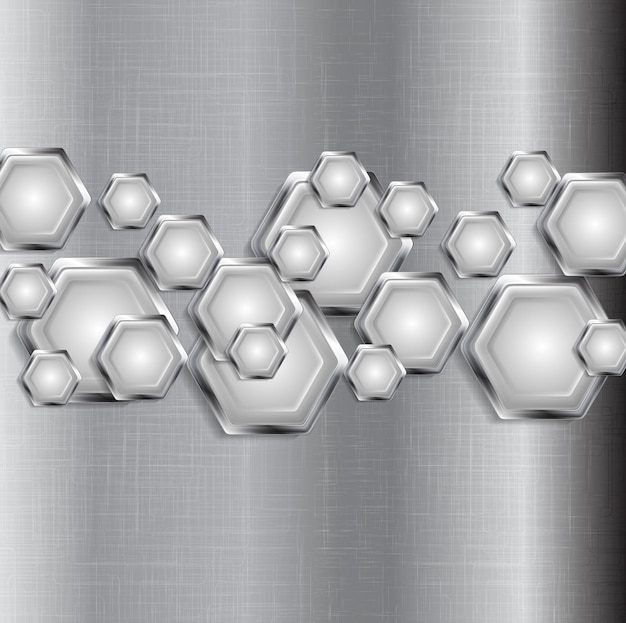 Abstract tech grey background with metal hexagons