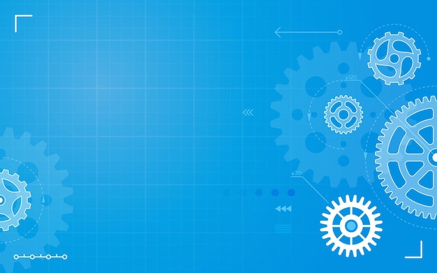 Vector abstract technical drawing blueprint with gear cogs mechanical engineering tech