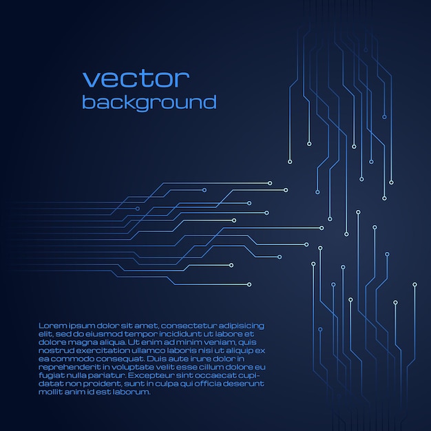 abstract technological dark blue background with elements of the microchip. circuit board background texture. vector illustration.