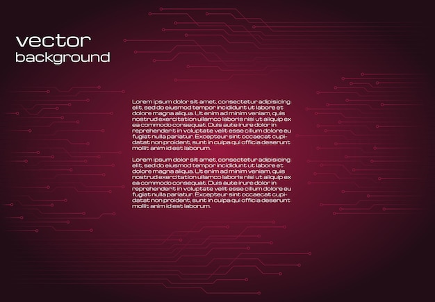 Abstract technological dark red background with elements of the microchip. Circuit board background texture. Vector illustration.
