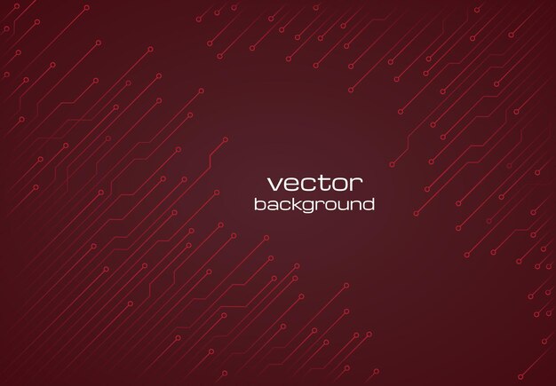 Fondo rosso scuro tecnologico astratto con gli elementi del microchip. trama di sfondo del circuito stampato. illustrazione vettoriale.