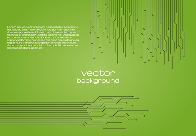 Abstract technological green background with elements of the microchip. circuit board background texture. vector illustration.