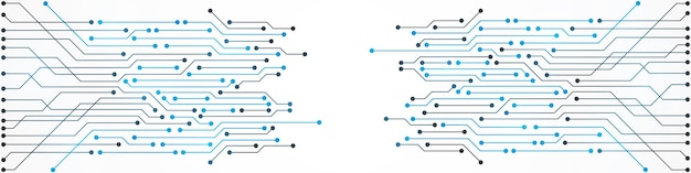 벡터 추상 기술 배경, 파란색 회로 기판 패턴, 마이크로칩, 전력선